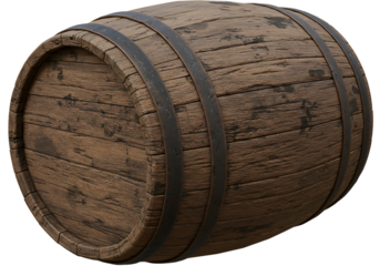 Weathered wooden barrel with metal bands, vintage feel