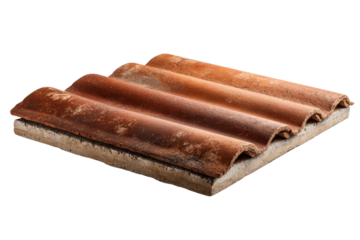 Terracotta roof tile with weathered texture on black background clay, Isolated On White Background, Png Transparent
