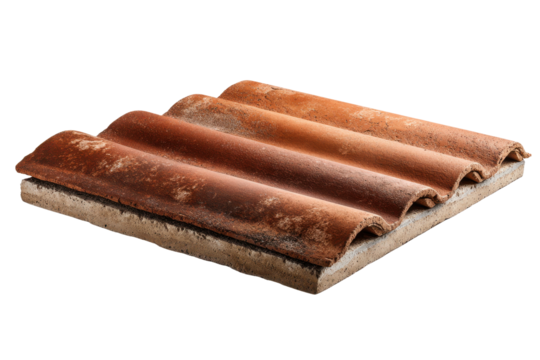 Terracotta roof tile with weathered texture on black background clay, Isolated On White Background, Png Transparent