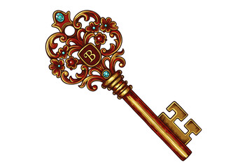 Ornate vintage key unlocks treasure discovery secrets