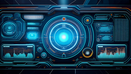 Obraz premium Futuristic Blue HUD Interface Panel with Digital Controls and Data Display