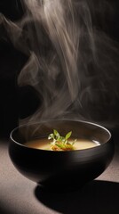 Steaming Bowl of Soup Garnished with Herbs