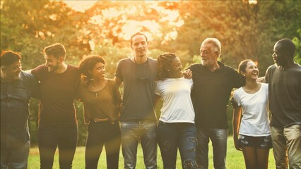 Happiness group of people huddle and smiling together