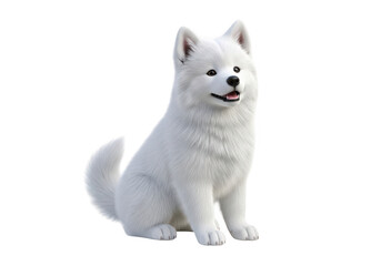 Obraz premium Fluffy white samoyed dog sitting looking alert isolated on a transparent background isolated on transparent background