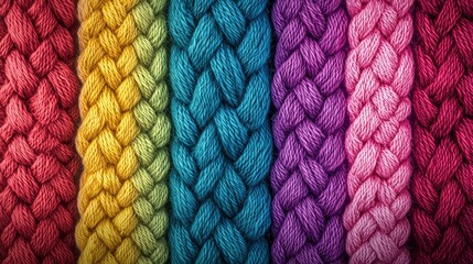 Colorful braided yarn strands in various hues arranged neatly for crafting and design projects