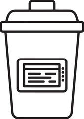 Simple line art icon of a waste bin or trash can with a label, symbolizing garbage, refuse, or recycling
