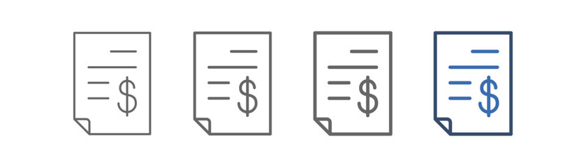 outline icon set financial statement with document design, and dollar bill