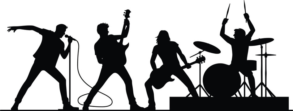 Rock Band Playing Live Music Performance Silhouette Vector Illustration