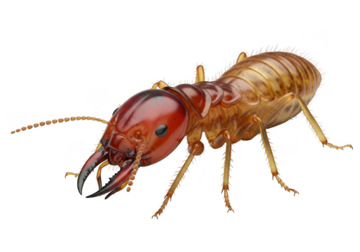 Detailed macro view of a soldier termite with large mandibles, isolated on black isolated on transparent background