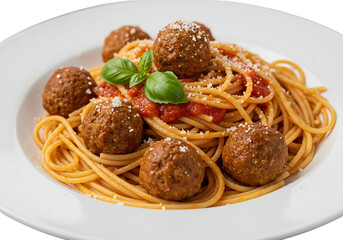 Delicious spaghetti and meatballs with fresh basil garnish