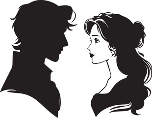 Classic romantic Cameo portrait silhouettes featuring graceful women and handsome gentleman black and white arwork