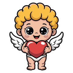 Fototapeta premium Cute little cupid cartoon character holding a red heart, symbolizing love and romance for valentines day
