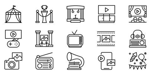 Iconic Collection of Entertainment and Leisure Activities in Line Art
