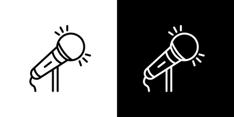 Microphone Icon Set Simple Black and White Line Art for Audio and Performance Concepts