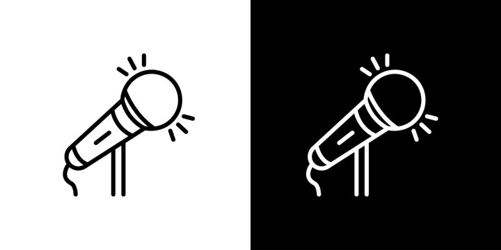 Microphone Icon Set Simple Black and White Line Art for Audio and Performance Concepts - Powered by Adobe