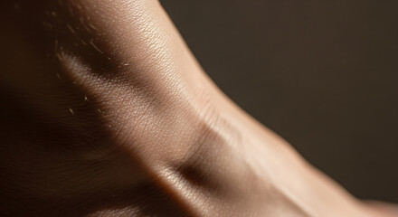 Closeup of a human neck with visible veins and skin texture under natural light.