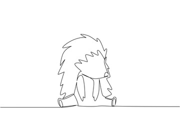 One line draw of a cute baby hedgehog sitting with soft spines, a nature concept themed for cute wild animals cartoon sitting, perfect for nursery prints, stickers, and sweet children classroom decor