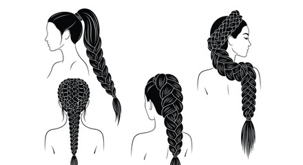 Elegant braided hairstyles collection for beauty and fashion concepts