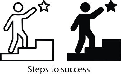 Personal Development Goal Achievement Success Steps Ladder Star Vector Silhouette and Pictogram..eps