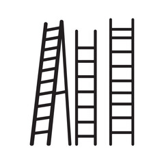  Simple Black and White Line Art Illustration of Various Household and Industrial Ladders.