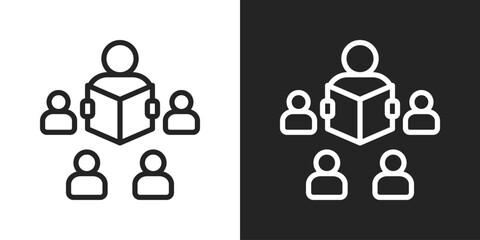 Group Learning Icon In Black And White Line Style