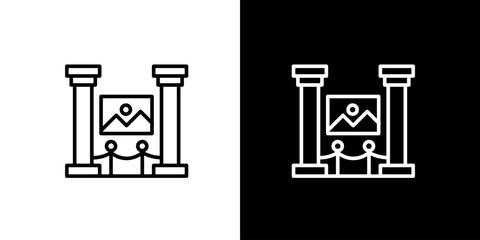 Art Gallery Icon Displaying Artwork, Architectural Pillars, and Rope Barriers in Digital Design