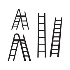  Simple Black and White Line Art Illustration of Various Household and Industrial Ladders.
