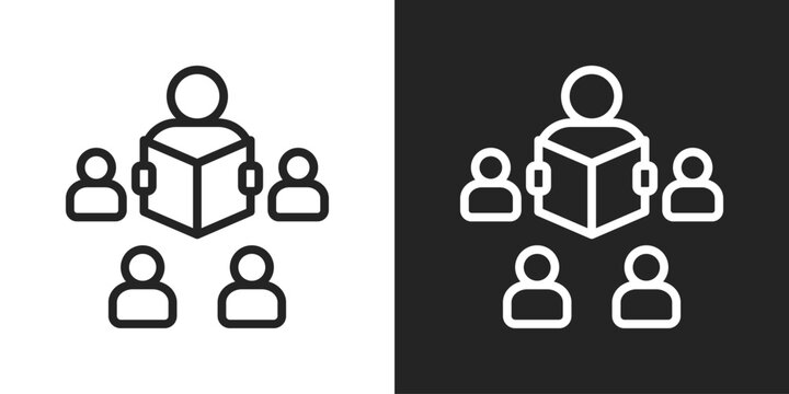 Group Learning Icon In Black And White Line Style