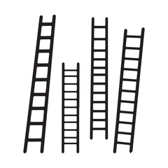  Simple Black and White Line Art Illustration of Various Household and Industrial Ladders.