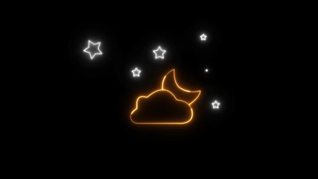 Glowing cloud and moon with star, night sky background animation