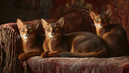 three Abyssinian in sofa