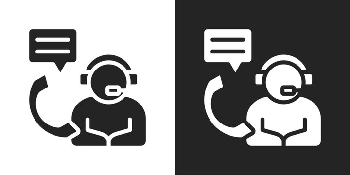 Customer Support Icon In Black And White Glyph Style - Powered by Adobe