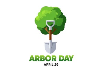 Arbor Day Tree Planting Illustration with Shovel, Environmental Conservation Concept.