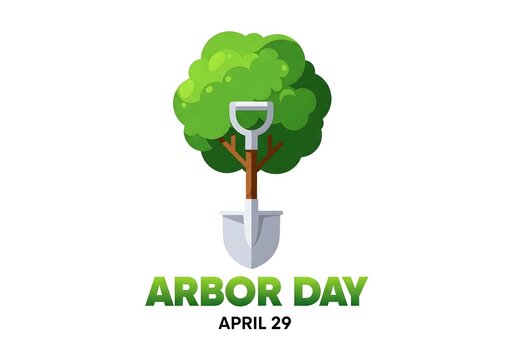Arbor Day Tree Planting Illustration with Shovel, Environmental Conservation Concept.