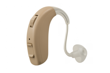 Beige behind ear hearing aid on transparent background