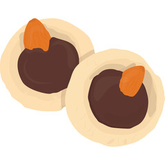 Two Delicious Round Cookies Filled with Dark Chocolate and Topped with Almond Slices Isolated on a Transparent Background for Sweet Confections and Baking Concepts