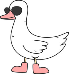 Cute cartoon funny silly goose with sunglasses and pink boots