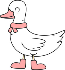 Cute cartoon funny silly goose with pink boots and scarf