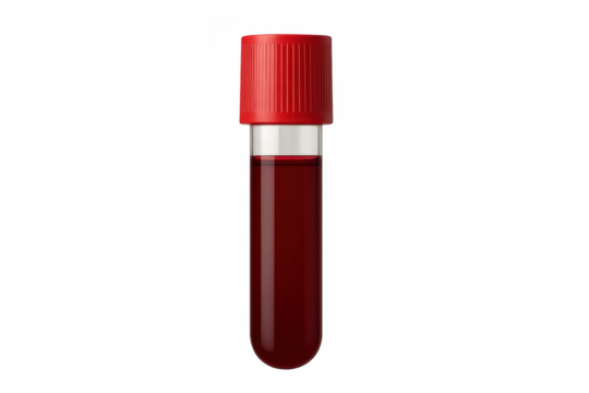 Blood sample in red cap medical test tube