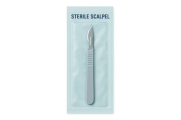 Sterile scalpel in medical packaging with transparent background
