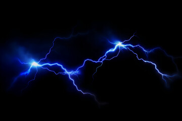 A dramatic display of blue lightning strikes against a stark black background showcasing power