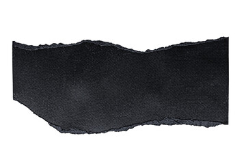 A dark gray torn piece of material against a black background with rough edges visible
