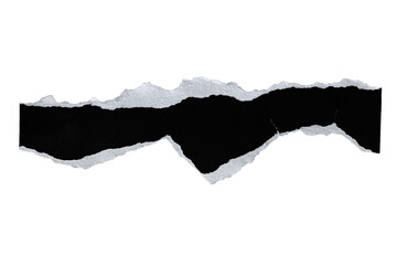 A piece of torn white paper with jagged edges against a stark black background space