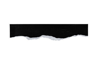 A black rectangular piece of material with a torn white edge on a black background