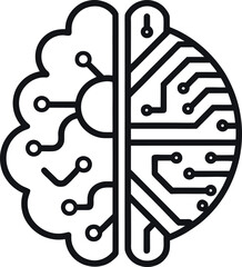 &ldquo;Black line art icon of a half-brain, half-circuit board fused together, minimalist tech concept, smooth outline, white background.&rdquo;