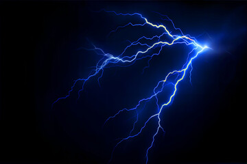 A vivid display of blue lightning striking against a dark and ominous background scene