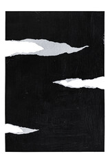 Black surface with torn paper revealing white underneath and pixelated black bars overlayed