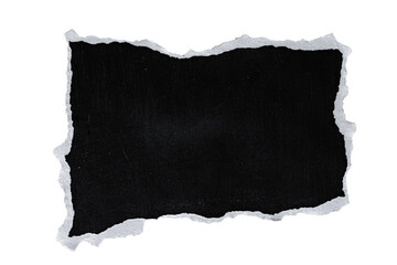 Isolated black torn paper with rough edges against a black background creating a frame