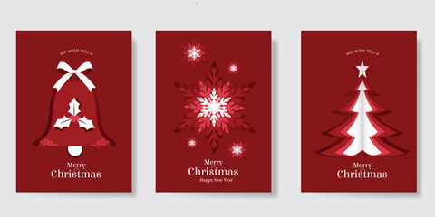 Christmas paper craft style  invitation card design vector. Christmas pine leaves, snowflake, ornamental decoration. Design illustration for cover, print, poster, ads.