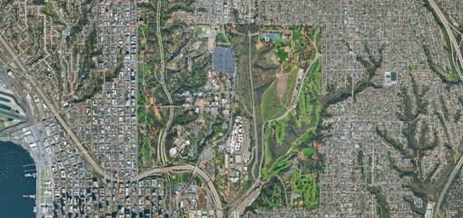 Famous Balboa Park and San Diego Zoo Aerial View in California